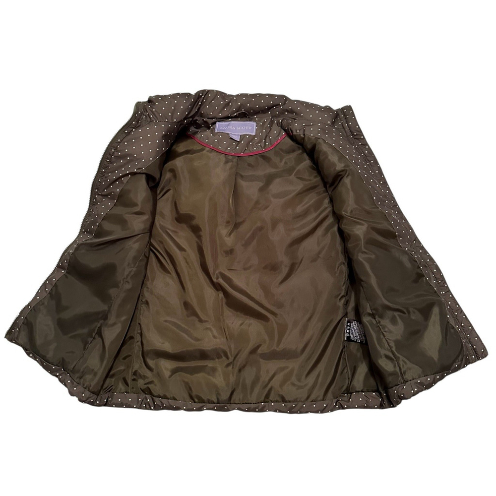 Laura Ashley Polka Dot Puffer Vest Womens Small Olive Green Full Zip Pockets - Picture 6 of 16